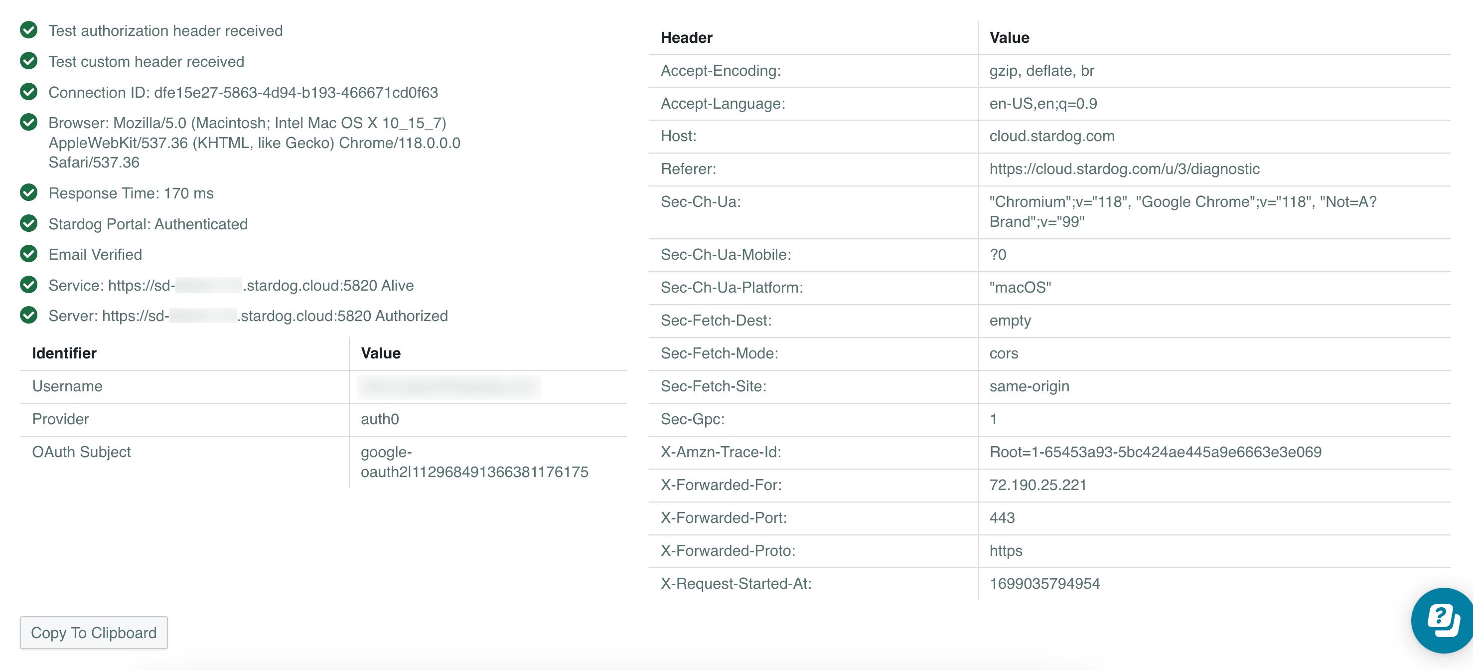 SDC diagnostic page successful