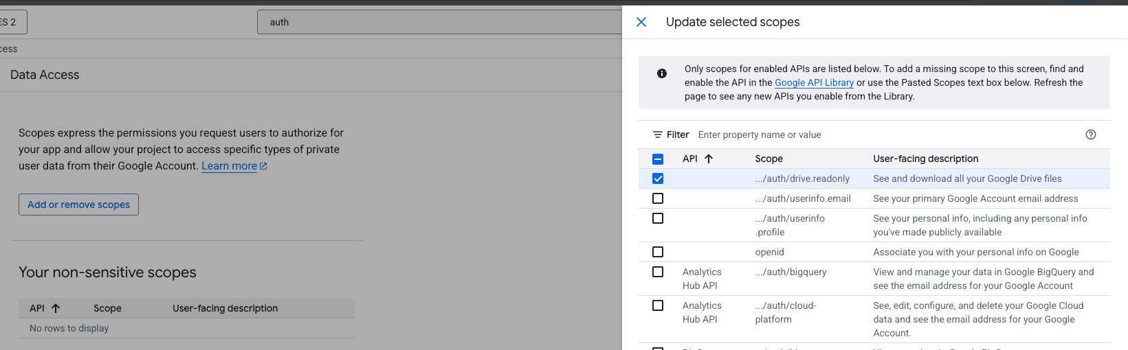 Google Drive Scope