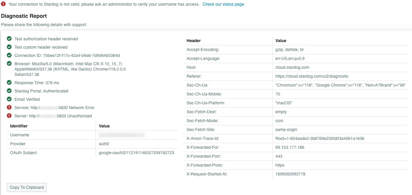 SDC diagnostic page unsuccessful