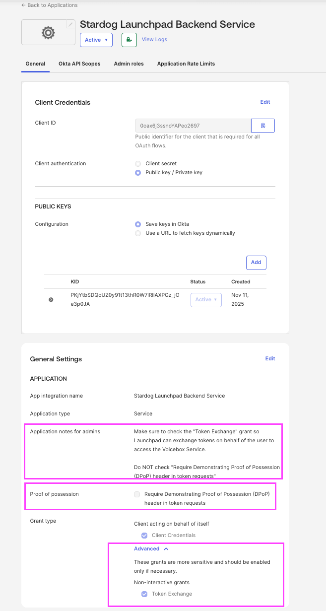 Creating the Launchpad backend application in Okta