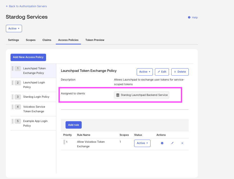 Launchpad token exchange policy in Okta