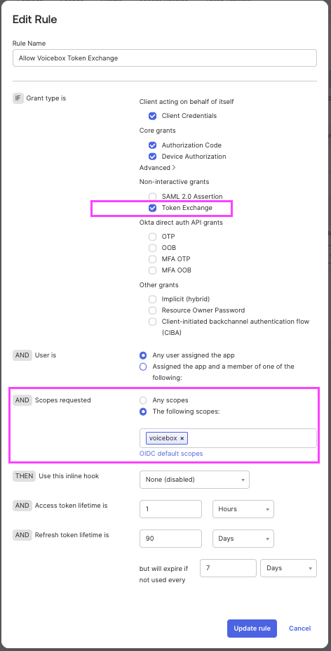 Launchpad token exchange rule in Okta