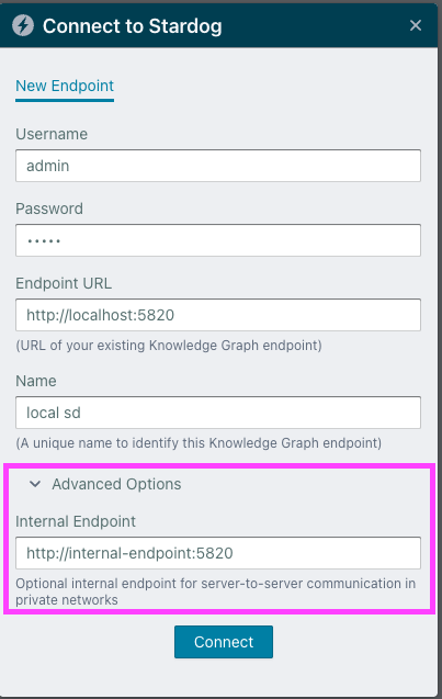 Connection with an internal endpoint