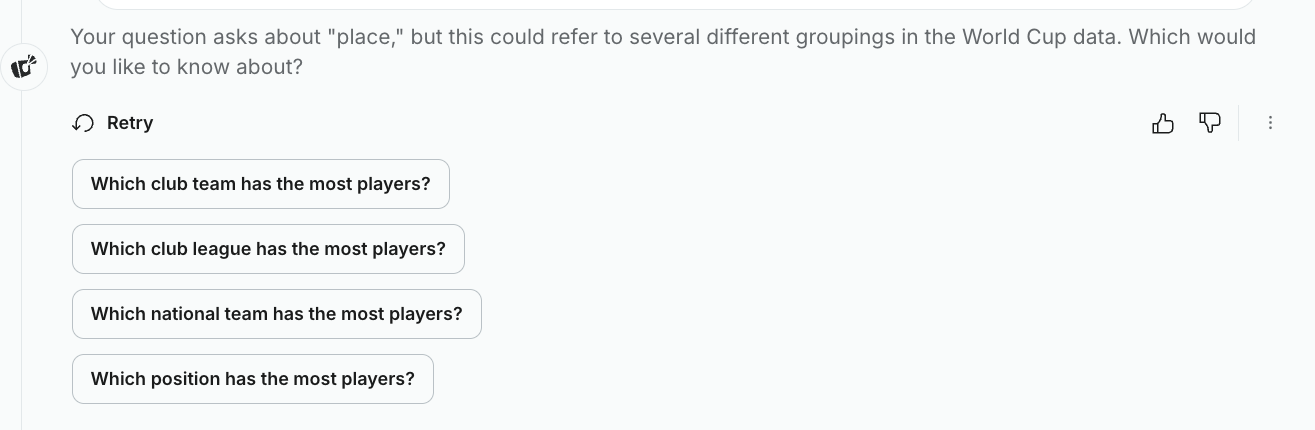 clarifying question with suggested follow-up questions